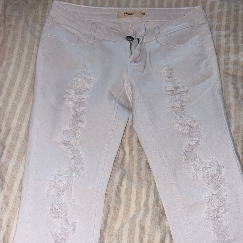 Chiqle White Skinny Jeans Distressed Style